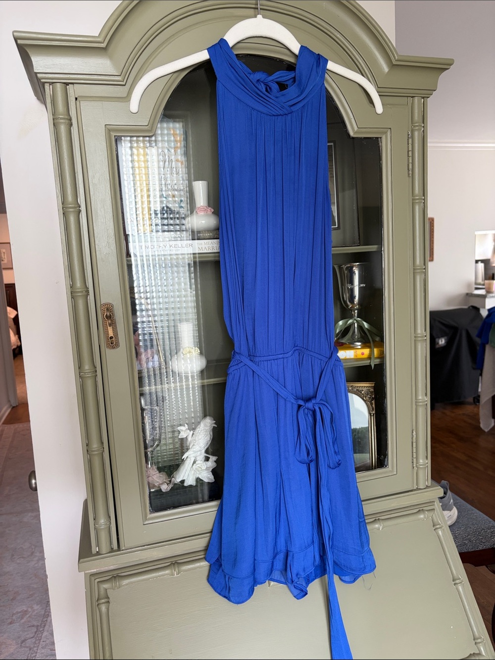One-Shoulder Royal Blue Tie-Waist Dress